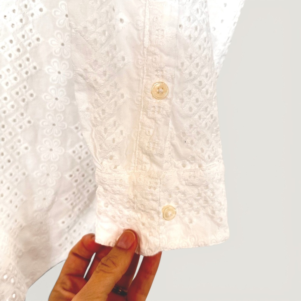 Loft White Eyelet Cotton Button Down Tunic XL Beach Cottagecore Coquette - Picture 4 of 6